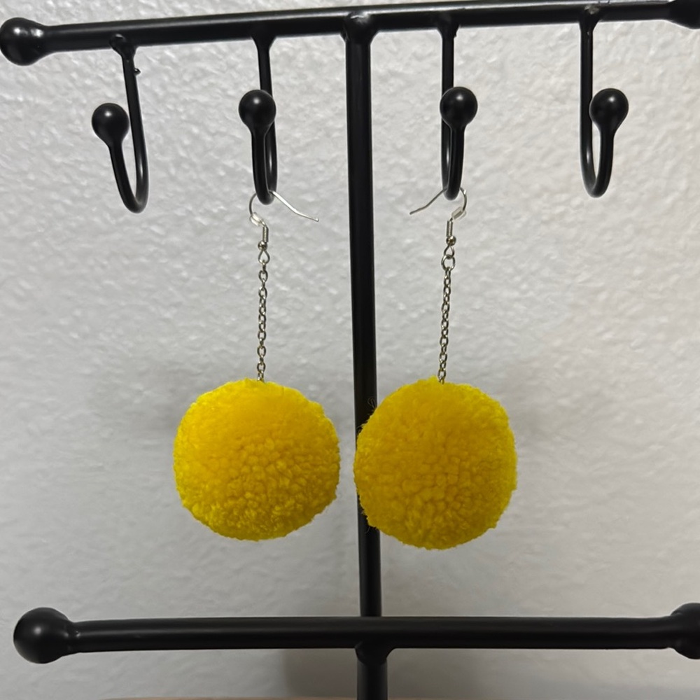 Yellow Pom Pom Earrings